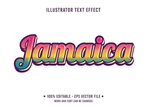 Vettore stile semplice effetto testo modificabile giamaica con colore arcobaleno