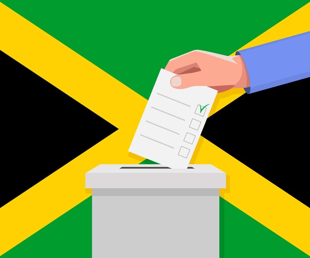 Ямайская избирательная концепция рука ставит бюллетень голоса