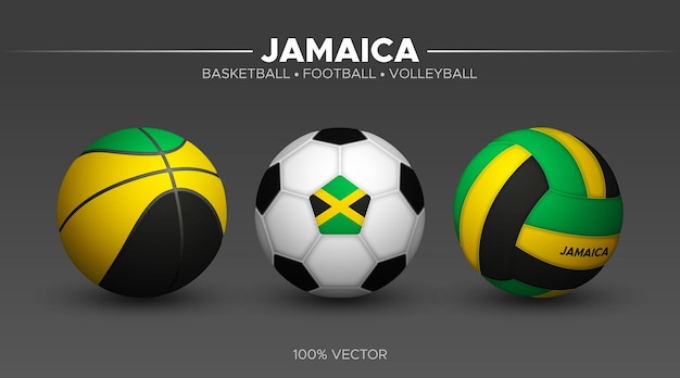 Jamaica flag basketball football volleyball balls mockup 3d vector sport illustration isolated