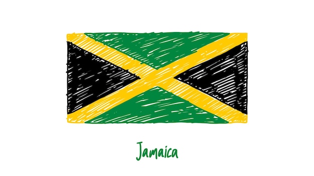 Jamaica Flag Colored Pencil or Marker Sketch Vector