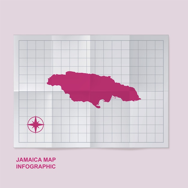 Jamaica map country in folded grid paper