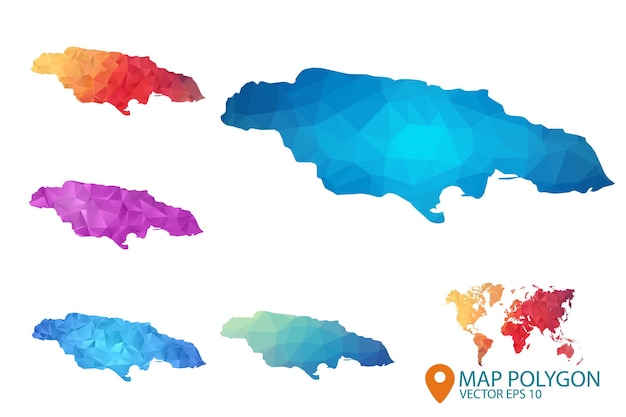 Vector jamaica map set of geometric rumpled triangular low poly style gradient graphic background