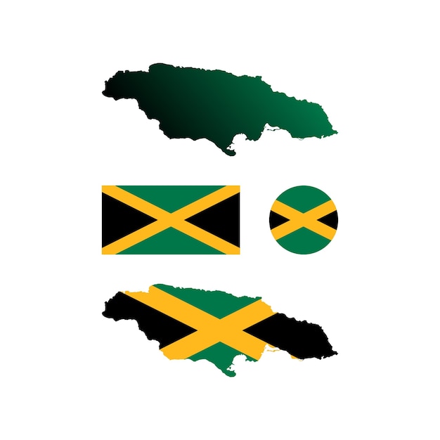 Jamaica national map and flag vectors set