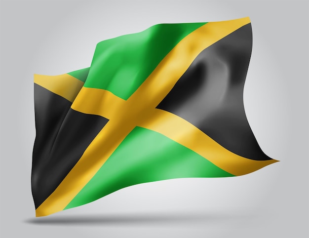 Jamaica, vector vlag met golven en bochten zwaaien in de wind op een witte achtergrond.