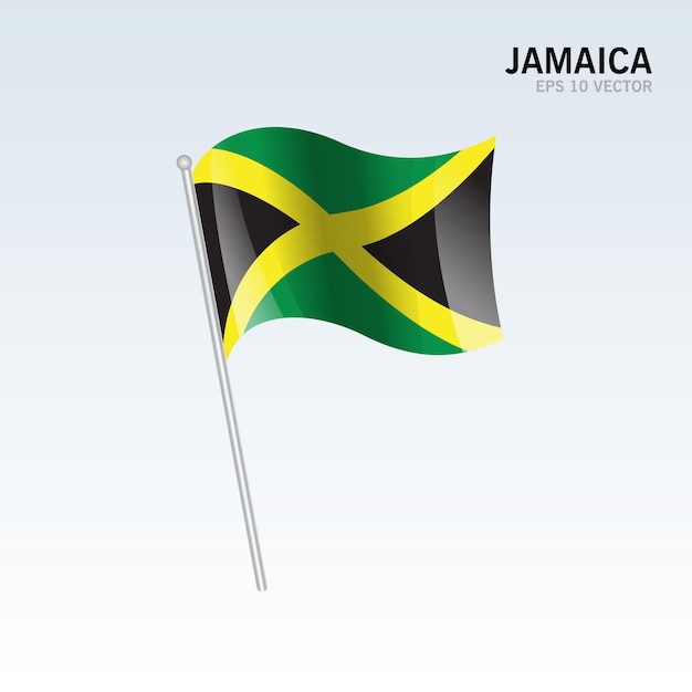 Jamaica waving flag isolated on gray