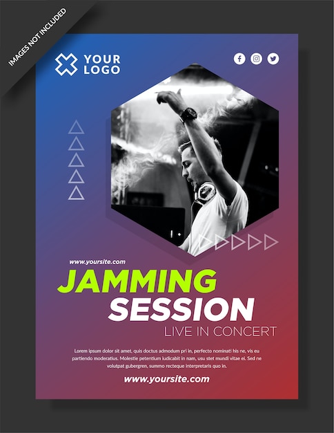 Banner della sessione di jamming e post sui social media