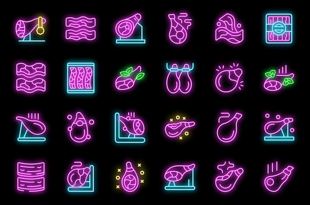 Jamon icons set vector neon