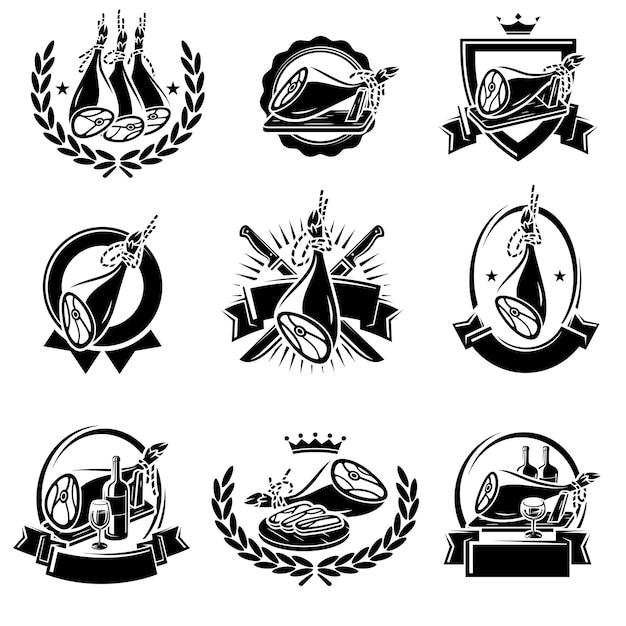 Jamon label and icon set. Collection jamon icons. Vector