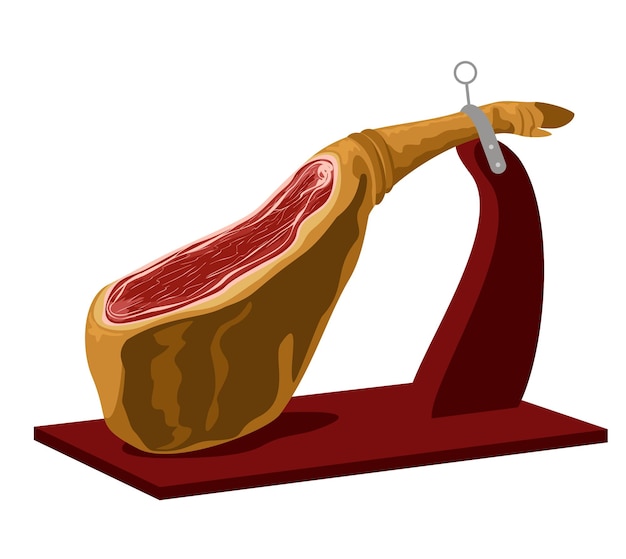 Jamon-poot van gedroogd varkensvlees op een houten standaard jamon-vleespictogram spaanse ham droog gezouten varkenspoot met