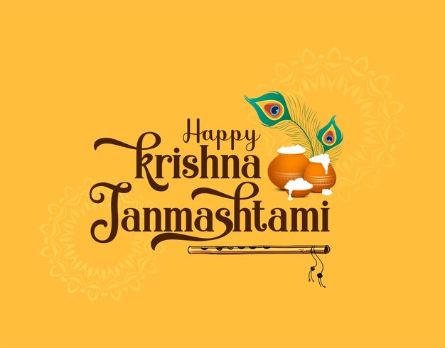 Vector janmashtami typography lord krishna religious festival