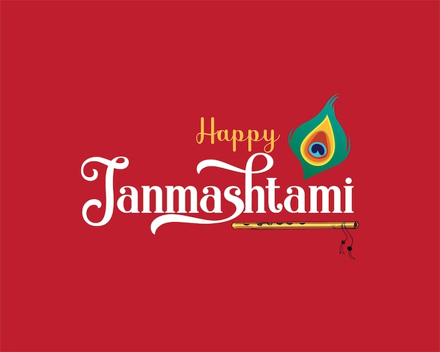 Vector janmashtami typography lord krishna religious festival