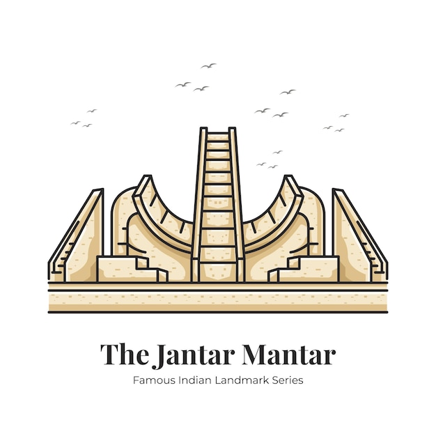 Jantar Mantar Indian Landmark Iconic Cartoon Illustration