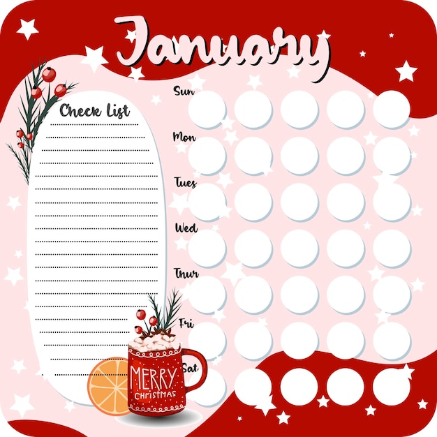 Januari maandelijkse planner wekelijkse planner gewoonte tracker Sjabloon voor schemaplanners, bullet journal