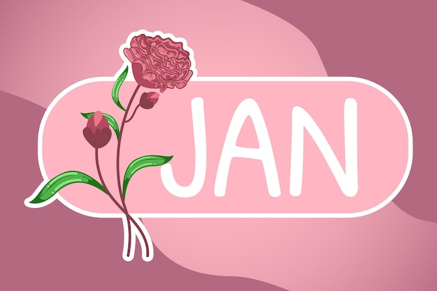 Januari maandnaam met anjer geboorte bloemelement voor sticker dagboek notitie kalender planner