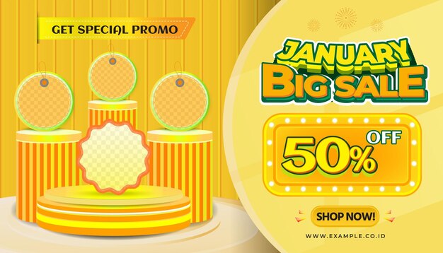 January 1 1 Big sale banner discount promotion background template payday sosial media 2