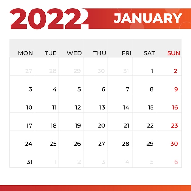 Premium Vector | January 2022 calendar