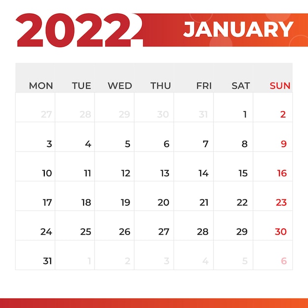 January 2022 Calendar