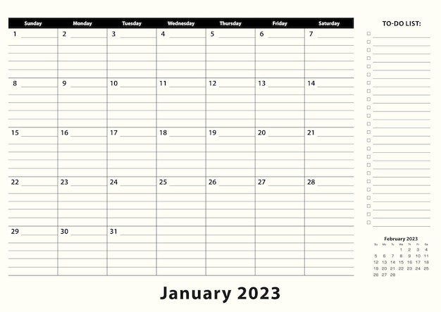 January 2023 monthly business desk pad calendar