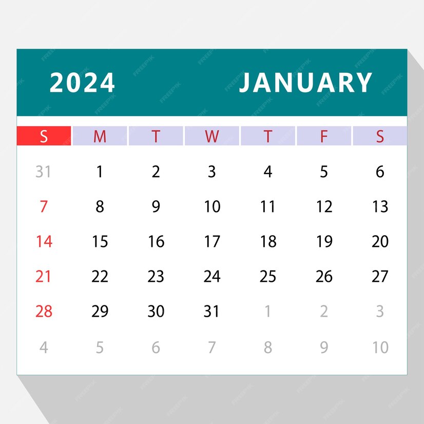 Premium Vector January 2024 calendar template vector design