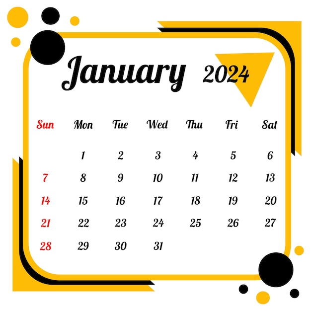 Vector january 2024 calendar