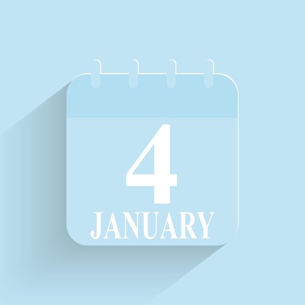 January 4 Daily Calendar Icon Date And Time Day Month Holiday Flat Designed Vector Illustration