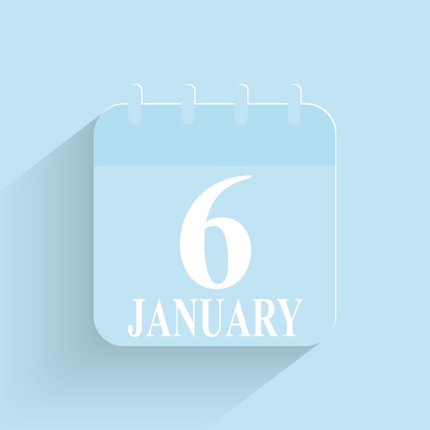 1월 6일 일일 달력 아이콘 날짜 및 시간 일 월 휴일 평면 설계 벡터 일러스트 레이 션