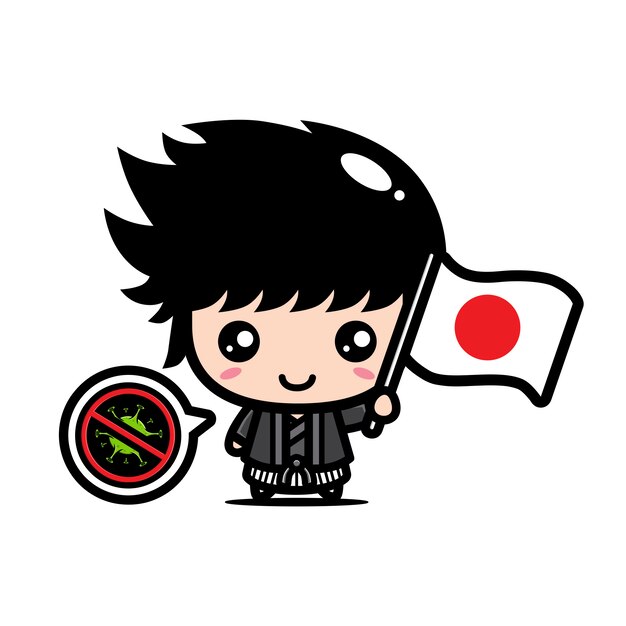 японский мальчик с флагом против вируса