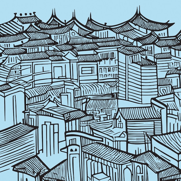 Japan City Tokyo Architecture Minimalist Vector Line Art