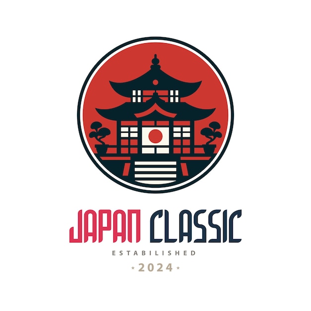 Vector japan classic japanese temple sunrise logo template design for brand or company and other