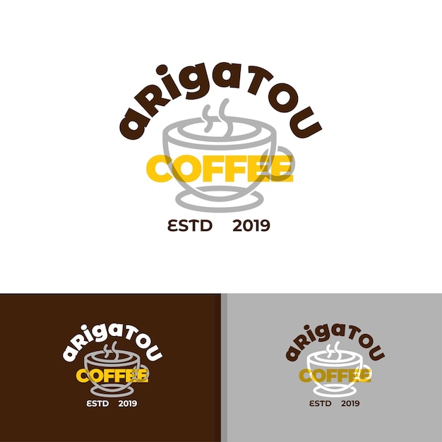 Japan coffee shop line logo design inspiration template vector with simple silhouette of cup and japanese thank you greeting