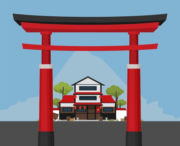 색상 배경에 고립 된 평면 디자인 스타일의 일본 국가 디자인 템플릿