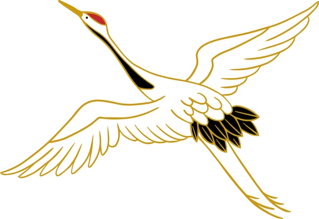 Vector japan crane retro animal redcrowned crane tradition illustration color bird auspicious