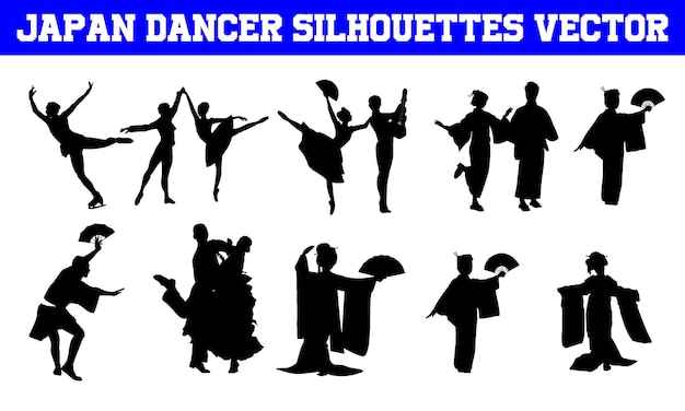 Vettore vettore delle siluette del ballerino del giappone | giappone ballerino svg | clipart | grafico | file di taglio per cricut