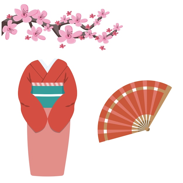 Japan famous symbols icons set vector illustration