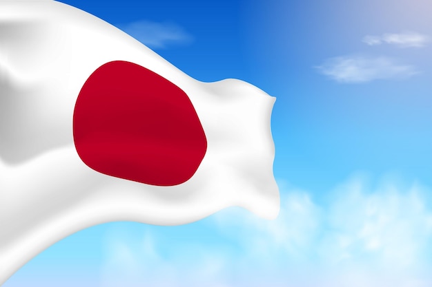 Japan flag in the clouds. Vector flag waving in the sky. National day realistic flag illustration.