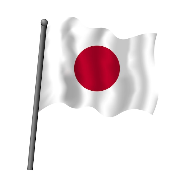 Japan flag on flagpole waving in wind vector isolated illustration of japanese flag red circle