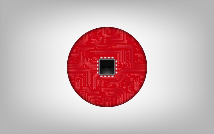 Vector japan flag made of printed circuit boards digital technologies vector