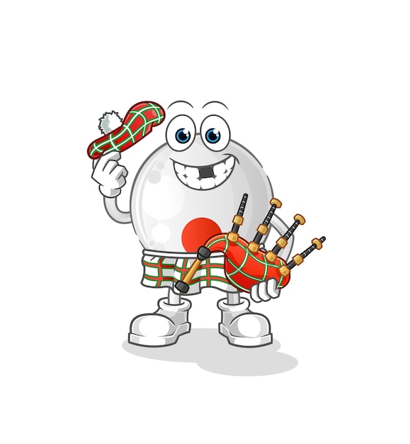 Japan flag scottish with bagpipes vector. cartoon character