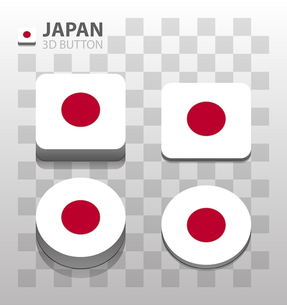 Japan flag. Square and Round 3d Button. Vector