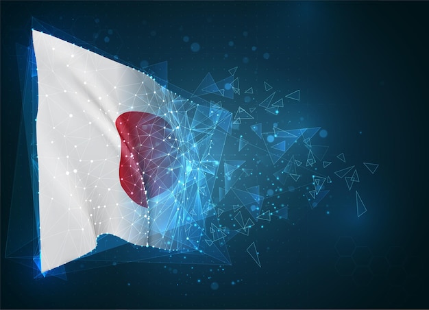 Japan,  flag, virtual abstract 3D object from triangular polygons on a blue background