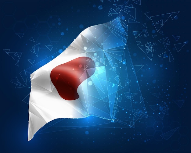 Japan, flag, virtual abstract 3D object from triangular polygons on a blue background