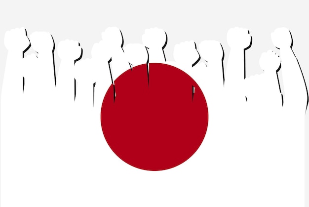 Japan flag with raised protest hands vector country flag logo Japan protesting concept