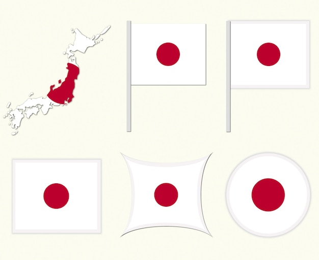 Japan flags on many objects illustration