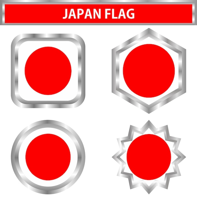 ベクトル 日本アイコン フラグ ラウンド、六角形、12、正方形。ステンレスフレーム。ベクトル図