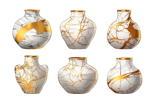 Japan Kintsugi ceramics art isolated on background Cartoon vector illustration