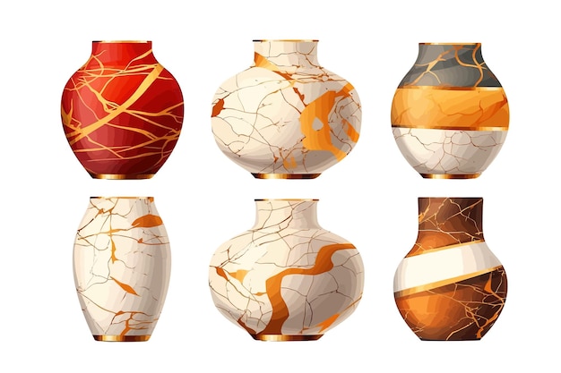 Japan Kintsugi keramiek kunst geïsoleerd op achtergrond Cartoon vector illustratie