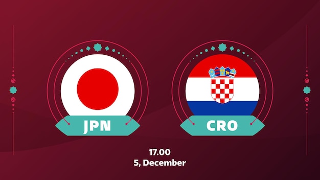 Japan kroatië playoff ronde van 16 wedstrijd Voetbal 2022 2022 Wereldkampioenschap voetbal wedstrijd versus teams intro sport achtergrond kampioenschap competitie poster vector illustratie