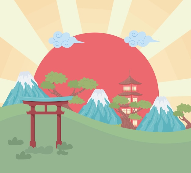 Vector japan landscape scenery