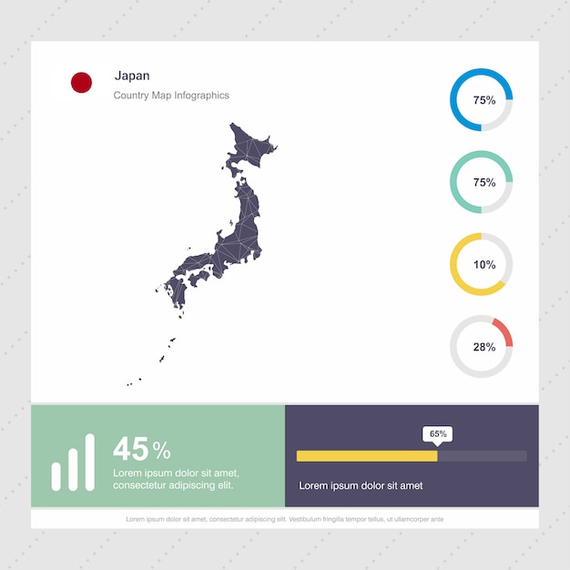 日本の地図とフラグinfographicsのテンプレート