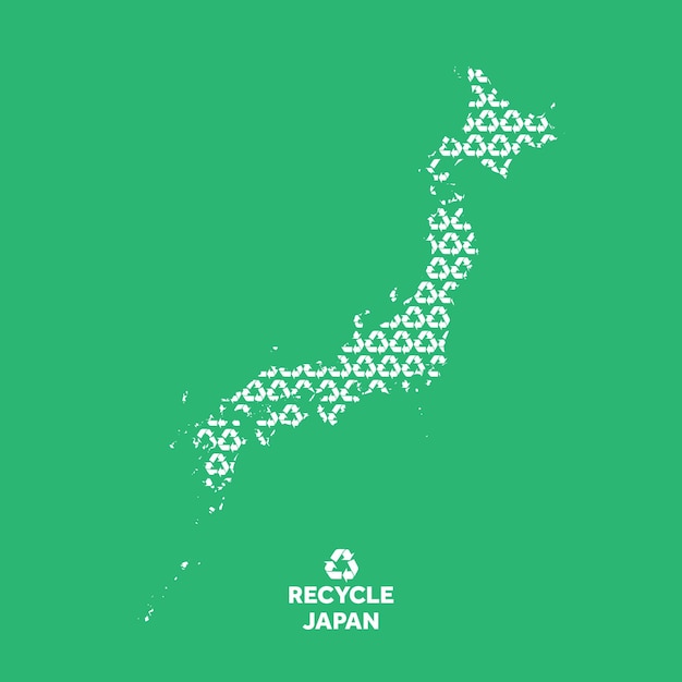 Japan map made from recycling symbol environmental concept